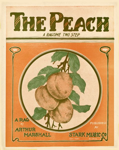 The Peach - Art Nouveau poster#music Family Tree Graphic, Peach Walls, Sheet Music Art, Peach Art, Nostalgic Images, Art Nouveau Poster, Peach Aesthetic, Two Step, Peach And Green