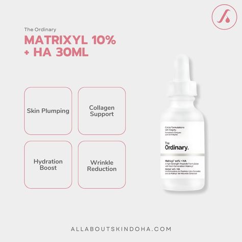 The Ordinary, Matrixyl 10% + HA 30ml  Price: 70QAR Website: www.allaboutskindoha.com Cash and Card Payment Available Ordinary Matrixyl, The Ordinary Matrixyl, Card Payment, Qatar, The Ordinary, Beauty Health, Skin Care, Skin, Health