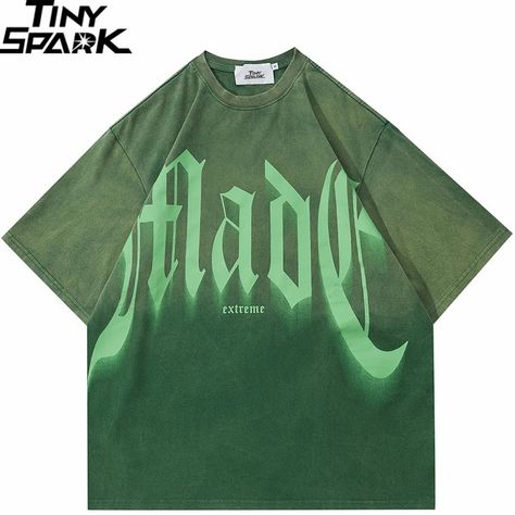 Gradient Tie-Dye Hip Hop Tee ✨ Size : M / L / XL / XXL www.lootbox94.com #tees #green #oversized #oversizedshirt #summer2024 #summer #lootbox94 #trendy Graffiti Shirts, Gradient Color Design, Jeans Patchwork, Streetwear Essentials, Shirt Design Inspiration, Y2k Clothes, Graffiti Prints, Merch Ideas, Japanese Streetwear