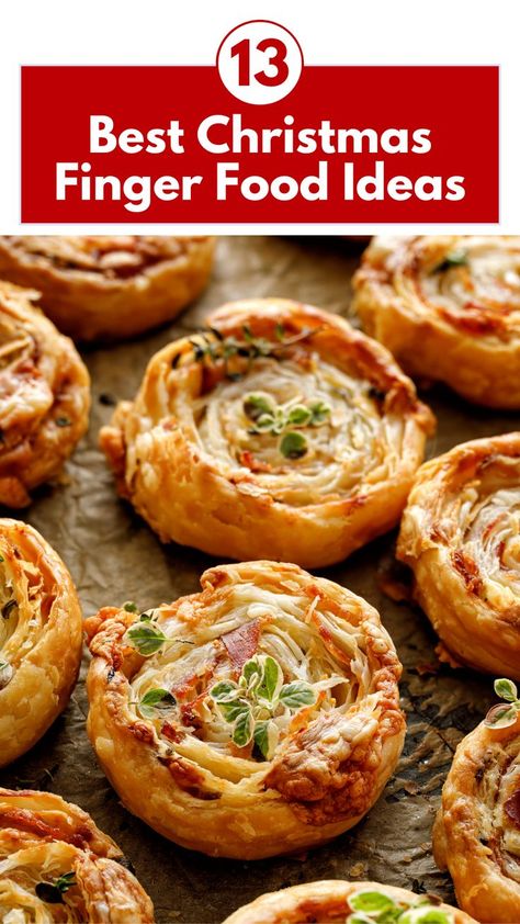 Golden and flaky puff pastry pinwheels topped with melted cheese, crispy bacon, and fresh herbs, perfect for Christmas finger food ideas. These easy-to-make appetizers combine savory flavors with a festive presentation, ideal for holiday gatherings, parties, and snacks. Enjoy these delicious bites that are quick to prepare and loved by all. Christmas Eve Dinner Ideas Finger Foods, Best Appetizer Dip Recipes, Christmas Party Dishes Appetizers, Christmas Hourdourves Ideas, Warm Appiterzers For Party, Funny Christmas Appetizers, Christmas Eve Party Appetizers, Healthy Snacks For Christmas Party, Easy Festive Appetizers