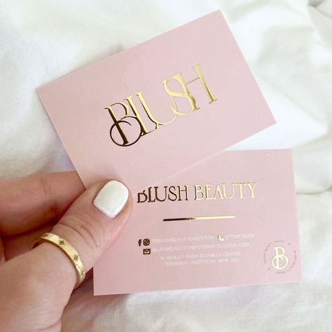 Gold Foil Business Card, Cosmetic Business Cards, Gold Foil Business Cards, Buisness Cards, Foil Business Cards, Pink Business Card, Pink Business, Salon Logo Design, Beauty Business Cards