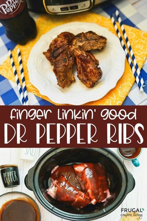 Grill free barbecue Dr. Pepper Ribs in Crock Pot Recipe. This easy slow cooker BBQ recipe uses only three ingredients and can be make in as little has four hours. You are the master chef! #FrugalCouponLiving #slowcookerrecipes #crockpotrecipes #ribs #bbqribs #barbecueribs #barbecuerecipes #barbecue #bbq #drpepperribs #drpepper #drpepperrecipes #cola #soda #cocacola Ribs In Crock Pot, Dr Pepper Ribs, Healhty Meals, Bbq Recipes Ribs, Bbq Recipe, Crock Pot Recipe, Smoked Beef Brisket, Slow Cooker Bbq, Barbecue Ribs