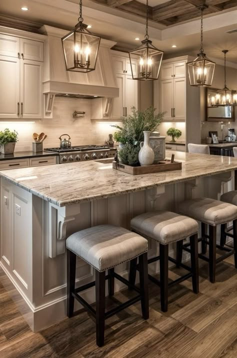 Aesthetic Kitchen With Island, 72 Inch Kitchen Island, Modern Cosy Kitchen, Nice Kitchen, Casa Country, Kitchens Design, Large Kitchen Island, Dream Kitchens Design, Dream Life House