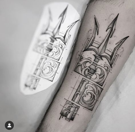 Greek Trident Tattoo, Posiden Trident Tattoo, Posiden Trident, Trident Tattoo For Men, Poseidon Trident Tattoo, Tentacle Tattoo, Perspective Tattoos, Trident Tattoo, Poseidon Trident