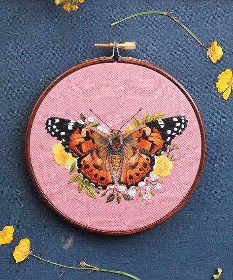 delicately embroidered butterflies and other wildlife by emillie ferris Entomology Illustration, Blue Morpho Butterfly, Colossal Art, Embroidered Butterfly, Modern Crafts, Thread Painting, Amazing Diy, Embroidery Inspiration, Textile Artists