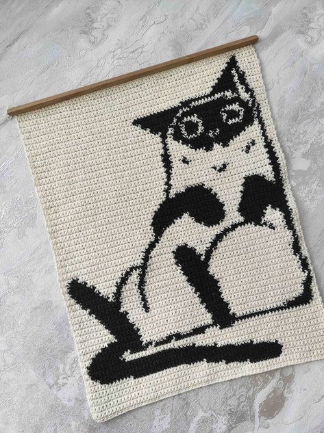 Cat Wall Hanging | VETKA Crochet Wall Hanging Pattern, Cat Wall Hanging, Crochet Wall Hanging, Wall Hanging Pattern, Pixel Crochet, Crochet Wall Hangings, Crochet Tapestry, Tapestry Crochet, Cat Wall