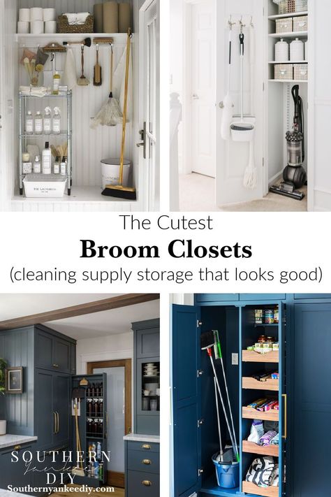 Diy Broom Closet, Broom Closet Organizer, Broom Cabinet, Mop Storage, Cleaning Cupboard, Broom Storage, Cleaning Closet Organization, Cleaning Supply Storage, Mudroom Laundry