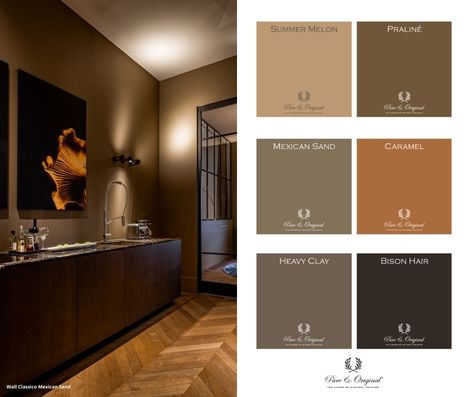 Pure Original Paint, Brown Wall Color, Brown Wall Paint, Brown Interior Paint, Brown Hallway, Pure And Original, Indochine Interior, Hallway Colours, Lime Paint