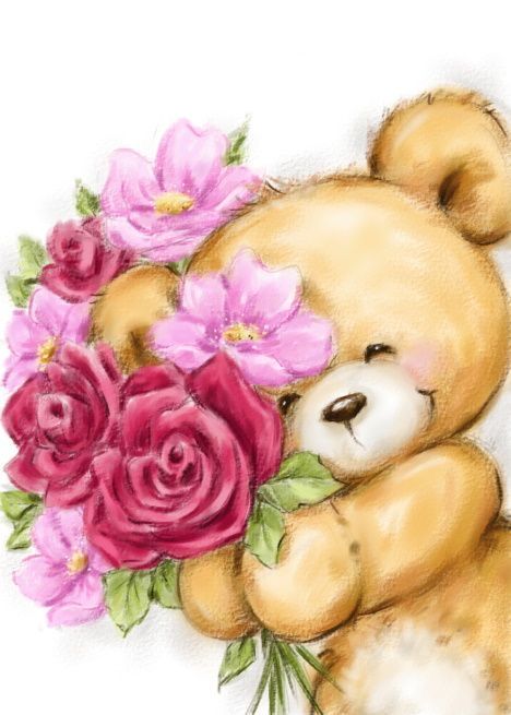 Forever Friends Bear, Grandmother Birthday, Teddy Bear Images, Teddy Bear Wallpaper, Bear Images, Teddy Bear Pictures, Bear Pictures, Tatty Teddy, Holding Flowers