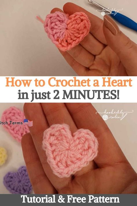 Small Crocheted Heart Pattern, Small Crocheted Hearts, Crochet A Heart Pattern, Small Crochet Heart Pattern, Crotchet Patterns Projects Easy, Crocheting A Heart, Crochet Simple Heart, How To Crochet Hearts For Beginners, Crocheted Hearts Easy