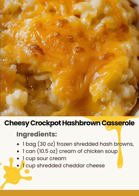 Hashbrown Casserole Easy Hash Brown Casserole, Shredded Potato Casserole, Crockpot Hashbrown Casserole, Chicken Hashbrown Casserole, Hashbrown Casserole Easy, My Heavenly Recipes, Casserole Crockpot, Crockpot Side Dishes, Heavenly Recipes