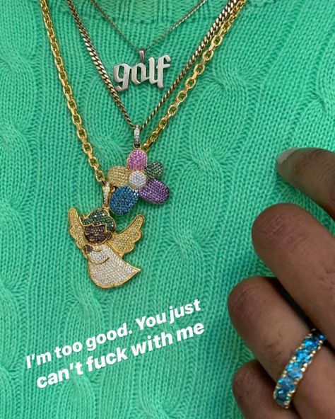 Instagram photo by The Best And The OG • Jan 3, 2019 at 1:39 PM Tyler Creator, Golf Tyler The Creator, Golf Tyler, Streetwear Jewelry, Angel Pendant Necklace, Golf Wang, Metal Clay Jewelry, Child Of God, Angel Pendant