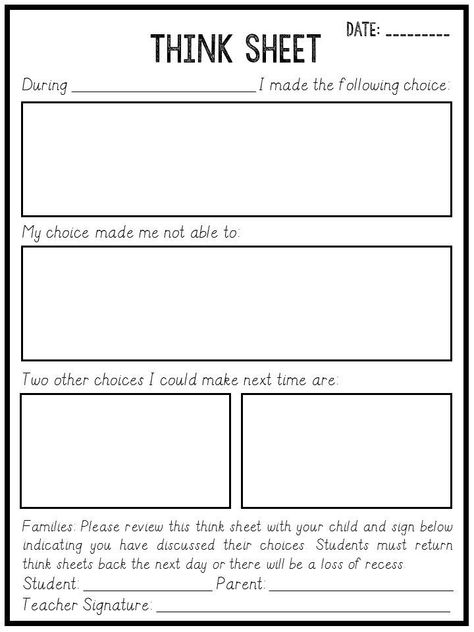 Think Sheets over at The Primary Pack Think Sheets, Think Sheet, Behavior Reflection, Classroom Management Elementary, Classroom Management Plan, Behavior Plans, Classroom Culture, Classroom Behavior Management, Behaviour Management