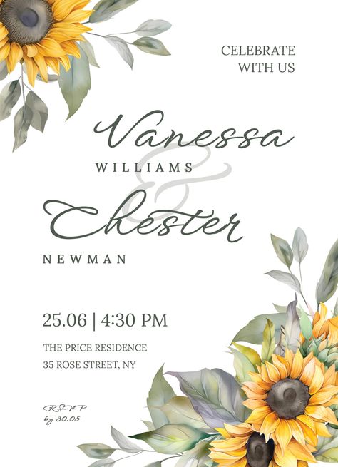 Online Wedding Invitations Templates, Wedding Fail, Free Wedding Invitation Templates, Floral Invitations Template, Free Wedding Invitations, Sunflower Wedding Invitations, Invitation Maker, Fun Invitations, Wedding Invitations Online