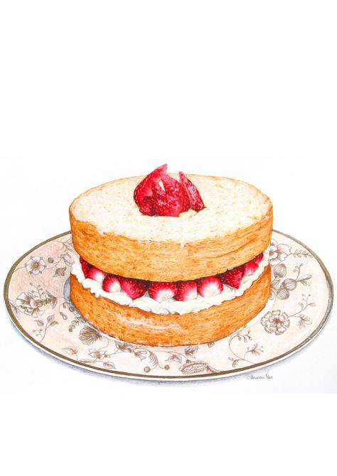 Victoria Sponge Cake - Alexandra Nea Baking Quotes, Dessert Illustration, Victoria Sponge Cake, Cake Drawing, 귀여운 음식 그림, Cake Illustration, Food Sketch, Watercolor Food, Victoria Sponge