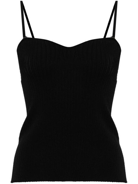 black stretch-design fine ribbed sweetheart neck adjustable spaghetti straps sleeveless straight hem Black Sweetheart Top, Black Spaghetti Strap Top, Versace Top, Black Spaghetti Strap, Glamour Nails, Coastal Granddaughter, Outfit Check, Versace Outfit, Ribbed Tank Top