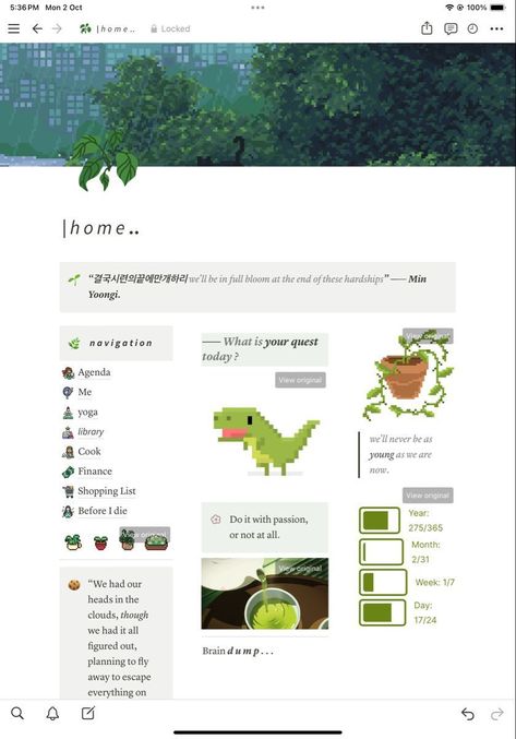 #Apple_Notes_Aesthetic #Green_Notion_Template #Green_Notion #Aesthetic_Notion_Dashboard Apple Notes Aesthetic, Green Notion Template, Notion Home Page, Vintage Desktop Wallpapers, Personal Workspace, Aesthetic Notion, Notion Dashboard, College Life Hacks, Study Pictures