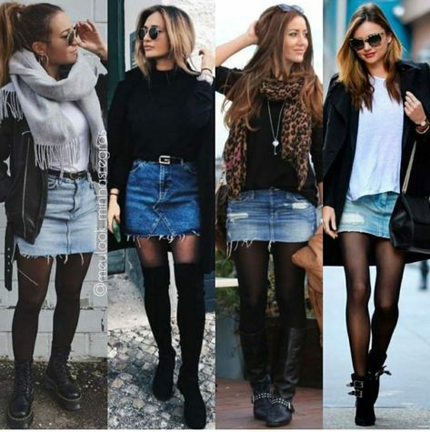 Denim Skirt Winter, Jean Skirt Outfits Fall, Denim Skirt Outfit Winter, Denim Skirt Outfit Fall, Denim Mini Skirt Outfit, Denim Dress Outfit, Short Skirts Outfits, Jean Skirt Outfits, Ny Outfits