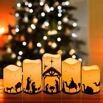 Aulaygo Christmas Nativity Scene Decorations Christmas Religion LED Flameless Candles with Timer for Xmas Holiday Home Decor Supplies Set of 5 Nativity Candle, Flameless Candles With Timer, Christmas Nativity Scene, Battery Operated Lights, Religious Christmas, Flameless Candles, Xmas Holidays, Christmas Nativity, Decorations Christmas