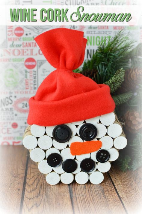 DIY Wine Cork Snowman Crafts Snowman Wine Cork, Easy Diy Snowman, Wine Cork Snowman, Cork Snowman, Wine Cork Christmas, Wine Cork Crafts Christmas, Diy Snowman Ornaments, Cork Christmas, Cork Crafts Christmas