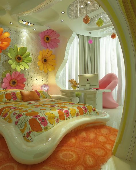 Step into a Time Capsule of Cool with this Floral Frutiger Aero Apartment! [ai]🌟💿📟 #Y2K #Apartment #2000s #RetroFuturistic #90sVibes #Y2KStyle #PollyPocket #MyScene #LizzieMcGuire #frutigeraero Y2k Apartment, Frutiger Aero, April 16, Time Capsule, Apartment, Bedroom, Floral