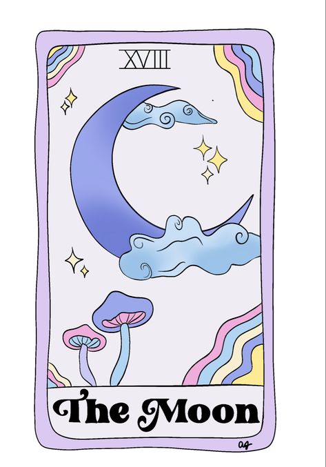 Cute Tarot Card Design, Tarot Art Illustration, Tarot Card Painting, Tarot Cards Art Illustration, Moon Tarot Card, Astro Tarot, New Moon Rituals, Mini Doodle, Crazy Wallpaper