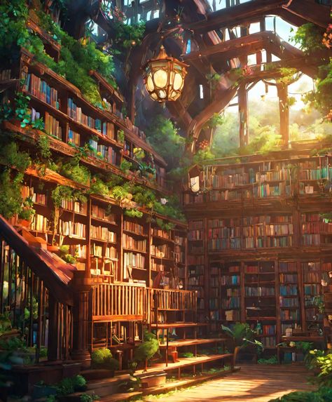 The Enchanted Library of Lumina Arcanum is a place where knowledge transcends the mundane, where the boundaries of reality blur, and where seekers of wisdom and magic can explore the boundless realms of the mystical and arcane. Fantasy Art Library, Overgrown Library Aesthetic, Fantasy Realms Aesthetic, Enchanted Book Aesthetic, Forest Library Aesthetic, Enchanted Library Aesthetic, Magic Library Art, Fantasy Library Exterior, Enchanted Forest Library