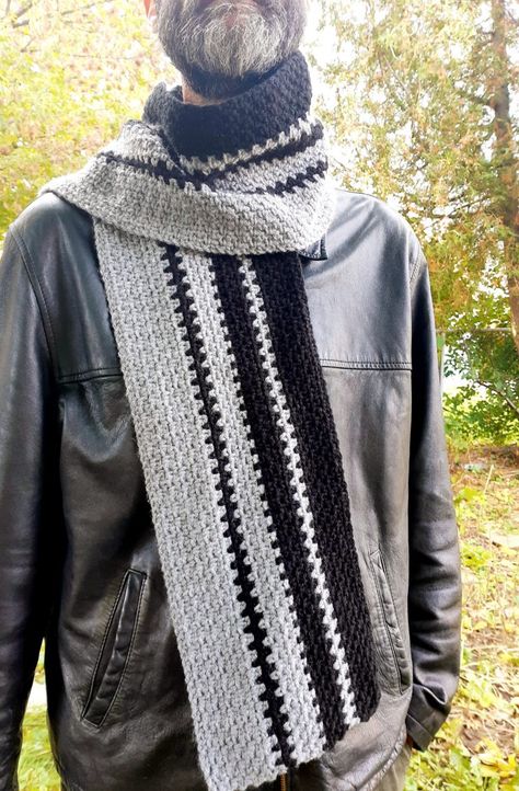 DANFORTH MEN’S SCARF – Free Pattern ⋆ lulostitchco.com Men Scarf Crochet Pattern, Men Scarf Pattern, Crochet Mens Scarf, Super Scarf, Crochet Men, شال كروشيه, Crochet Scarf Pattern Free, Linen Stitch, Men's Scarf