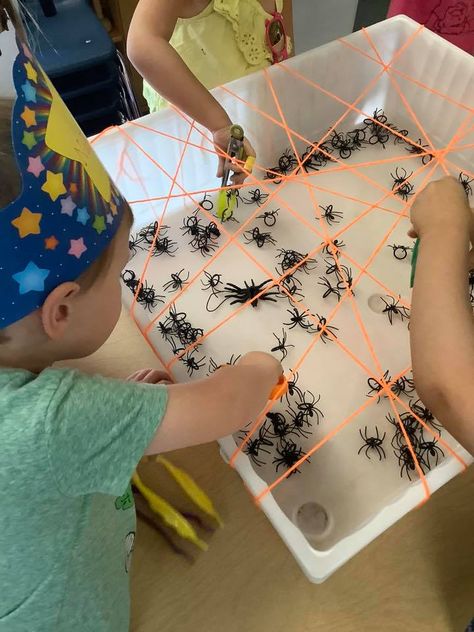 Spider Web Fine Motor Activity. TeachersMag.com Spider Web Sensory Bin, Spider Web Crafts Preschool, Spider Web Fine Motor Activity, Spider Web Activities For Preschool, Spider Ring Activities, Spider Inquiry Kindergarten, Pin The Spider On The Web, Incy Wincy Spider Activities Eyfs, Spider Preschool Activities