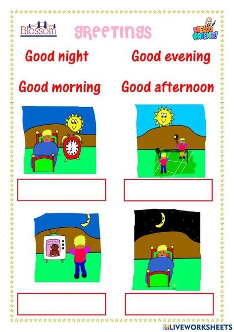 Greetings Poster For Classroom, Greetings Worksheets For Kids, Good Evening Cartoon Images, Goodevening Evenings, Greetings And Polite Expressions Worksheet For Kindergarten, Hello Song, Name Songs, Active Listening, What Is Your Name