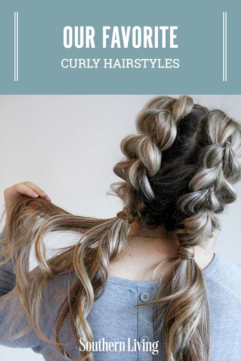 Here are 25 easy hairstyles for curly hair that will turn your most uninspired hair days into perfectly coiffed ones. #beautytips #hair #hairstyle #curlyhair #southernliving Braided Hairstyles Curly Hair Natural Curls, Ways To Style Medium Length Curly Hair, Simple Hairstyles For Curly Hair Natural, Braids For Curly Hair Natural Curls, Easy Hairstyles For Long Curly Hair, Southern Hairstyles, Easy Curly Hairstyles For Medium Hair, Big Southern Hair, Quick And Cute Hairstyles