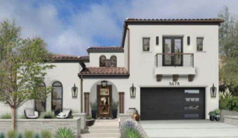 11 White House Black Trim Design Ideas | Allura USA Split Level Spanish House, Tuscany Homes Exterior, Modern Spanish Style Homes Exterior, Spanish Style Homes Exterior, White House With Black Trim, White House Black Trim, Spanish Style Home Exterior, Modern Spanish Style Homes, Modern Spanish Style