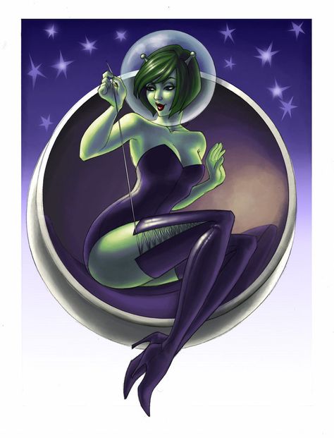 Alien Pinup Tattoo, Spacesuit Costume, Alien Pinup, Space Girls, Miss Martian, Horror Collection, Alien Drawings, Science Fiction Illustration, Retro Space