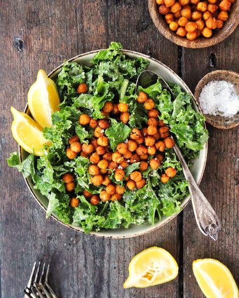 Crunchy Kale and Chickpea Salad Kale And Chickpea Salad, Meal Prepping For The Week, Crunchy Kale, Crunchy Chickpeas, Garbanzo Bean, Kale Salad Recipes, Crispy Chickpeas, Tahini Dressing, Garbanzo Beans