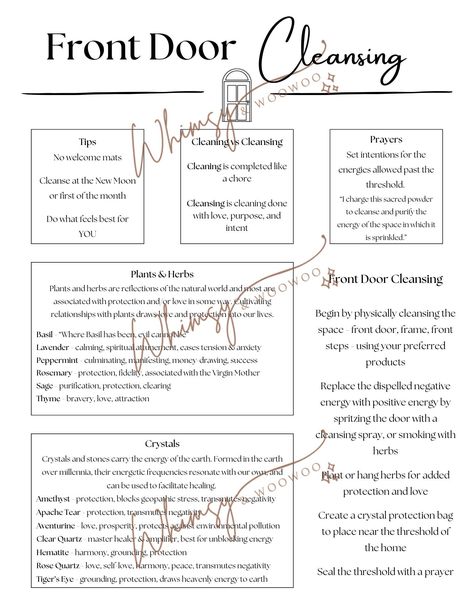 Front Door Cleansing Grimoire Page - 1 downloadable pdf file (downloaded pdf will not have watermarks) Cleansing Front Door, Front Door Wash, Home Protection Spell Front Doors, Door Cleansing Ritual, Front Door Cleansing Ritual, Spiritual Remedies, Feng Shui Front Door, Personal Philosophy, Beginner Witch