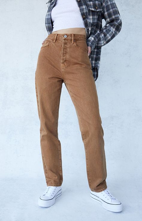 PacSun : Eco Brown Dad Jeans Light Brown Jeans Outfit, Brown Jeans Outfit Women, Brown Jeans Outfit, Grad Fits, Light Brown Jeans, Sick Fits, Grunge Outfits Winter, Straight Jeans Outfit, Jeans Pacsun