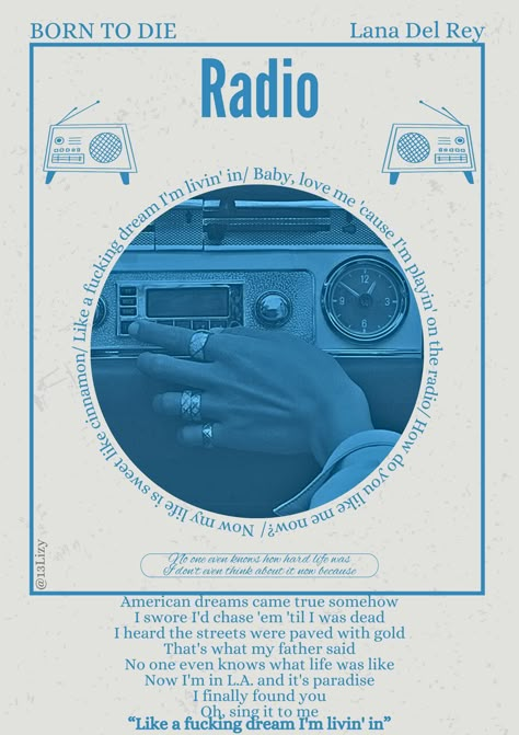 Radio- Lana del Rey- born to die- poster- room poster- music poster Lana Del Rey Blue Poster, Lana Del Rey Born To Die, Radio Lana Del Rey, Uni Bedroom, Room Collage, Posters Ideas, Printable Wall Collage, Wall Pics, Aesthetic Posters