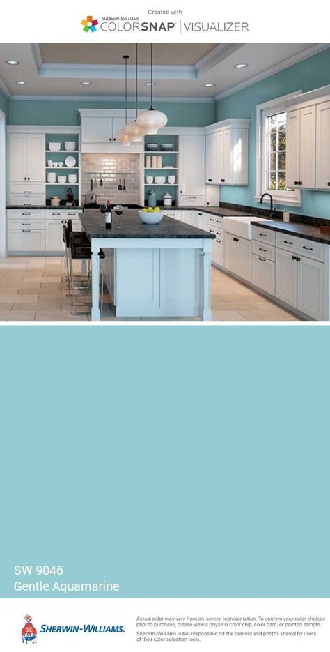 SW Gentle Aquamarine Sherwin Williams Kitchen, Kitchen Paint Colors, Interior Paint Colors, Kitchen Color, Kitchen Redo, Kitchen Paint, Trendy Kitchen, Updating House, Paint Colors For Home