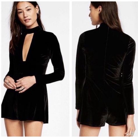 Express Black Velvet Long Sleeve Romper Xs Plunge V Neck Velour Playsuit Women’s Size X-Small New With Tag 90% Polyester, 10% Spandex Machine Wash Cold Measurements In Photos Black Strapless Jumpsuit, Velvet Romper, Womens Playsuits, Jumpsuit Dressy, Lace Jumpsuit, Short Sleeve Jumpsuits, Striped Rompers, Striped Jumpsuit, Jumpsuit With Sleeves