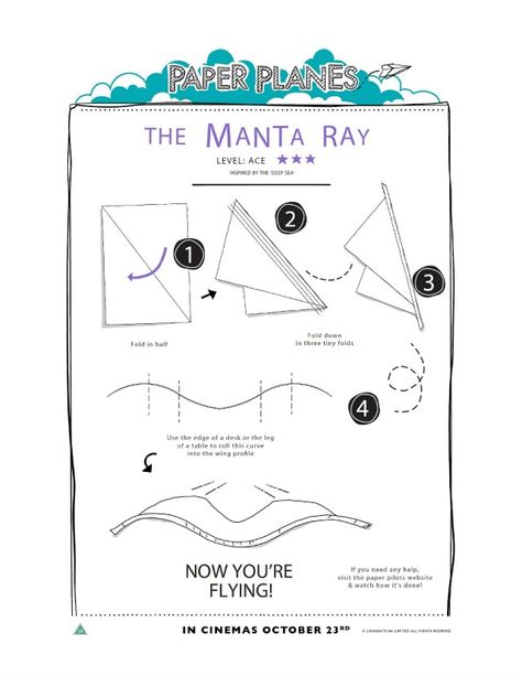 The Manta Ray printable paper plane tutorial Paper Airplanes Instructions, Paper Airplane Template, Sea Printable, Paper Aeroplane, Make A Paper Airplane, Origami For Beginners, Art Media, Paper Planes, Bacon Wrapped Chicken