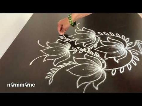 creative easy rangoli designs with side borders || simple freehand kolam designs || muggulu designs - YouTube Side Muggulu Designs, Odia Jhoti, Lotus Flower Rangoli, Rangoli Videos, Beautiful Lotus Flower, New Year Rangoli, Dots Kolam, Chukkala Muggulu, Muggulu Designs