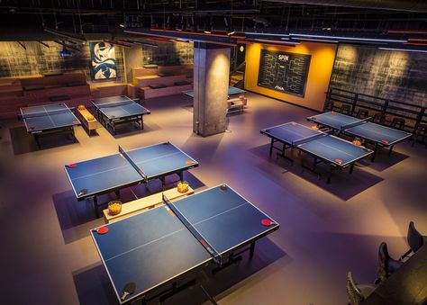 Lodge Basement, Ping Pong Bar, Double Room Hotel, Pool Bar Design, Table Tennis Room, Studio Background Ideas, Extra Space Storage, Things To Do In Chicago, Ping Pong Tables