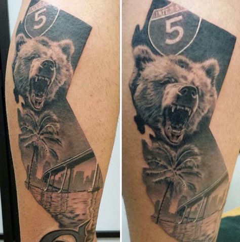 80 California Bear Tattoo Designs For Men - Grizzly Ink Ideas California State Tattoos, California Bear Tattoo, California Bear Tattoos, Bear Tattoo Designs For Men, Cali Tattoo, Grizzly Bear Tattoos, San Diego Tattoo, Flag Ideas, Bear Tattoo Designs