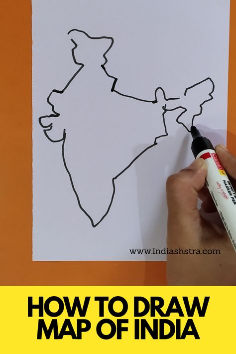 In this video i will show you how I draw map of India and little tricks and mistakes that we make while drawing the map. After half an hour practice of this trick I am sure that you will be able to draw map which is similar and acceptable map of India. India Map Drawing Art, Incredible India Posters, Draw Map, India Drawing, Map Of India, Ias Study Material, India Poster, Map Activities, Galaxy Planets