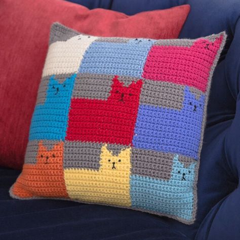 Cat Pillow Pattern, Kat Haken, Cushion Cover Pattern, Cat Applique, Crochet Cushion, Crochet Pillow Cover, Crochet Cushion Cover, Crochet Cat Pattern, Crochet Pillow Pattern