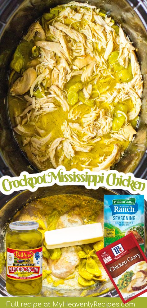 mississippi chicken Ranch Gravy, Crockpot Mississippi Chicken, Mississippi Pot Roast Recipe, Dump And Go Crockpot, My Heavenly Recipes, Mississippi Chicken, Chicken Breast Crockpot Recipes, Crockpot Chicken Breast, Over Mashed Potatoes