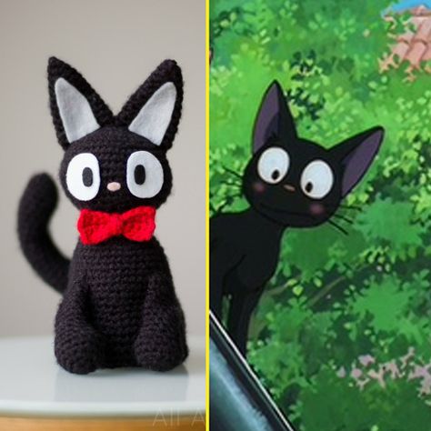 Jiji The Black Cat - Free Pattern Ghibli Crochet, Crochet For Children, Crochet Pattern Tutorial, Crochet Fairy, Crochet Disney, Crochet Cat Pattern, The Black Cat, Crochet Keychain Pattern, Kawaii Crochet