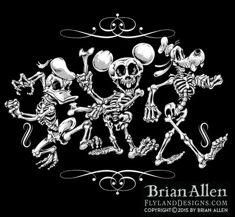 Disney Skeleton Parody on Behance Dark Disney Art, Life Is Strange Wallpaper, Sublimacion Ideas, Mexican Culture Art, Disney Logo, Skeleton Illustration, Creepy Tattoos, Dark Disney, Disney Images