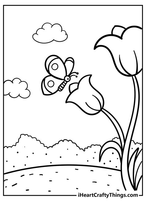 Nature Pictures Drawing Easy, Garden Drawing For Kids, Garden Drawing Easy, Nature Coloring Pages For Kids, Nature Pictures Drawing, Garden Art Drawing, Nature Coloring Pages, Flower Colouring Pages, Coloring Pages Nature