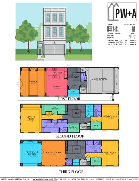 Three Story Tiny House, Three Story House Plans, Compact Architecture, Three Story Townhouse, Townhouse Floor Plans, Traditional Townhouse, 1700 Sq Ft House Plans, Townhouse Plans, Master Suite Bedroom